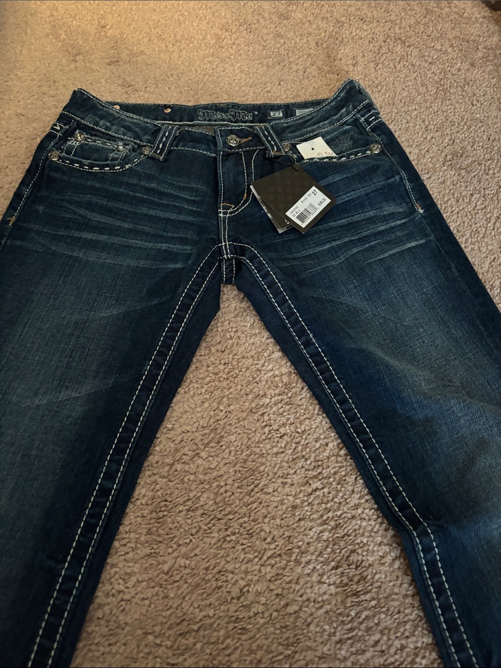 Miss Me Dark Indigo Bootcut Jeans with Gold Embroidery and Studs - Picture 7 of 13